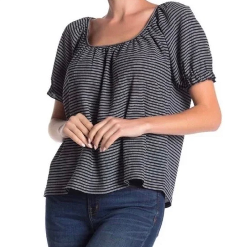 Madewell Texture & Thread Navy Striped Boxy Top